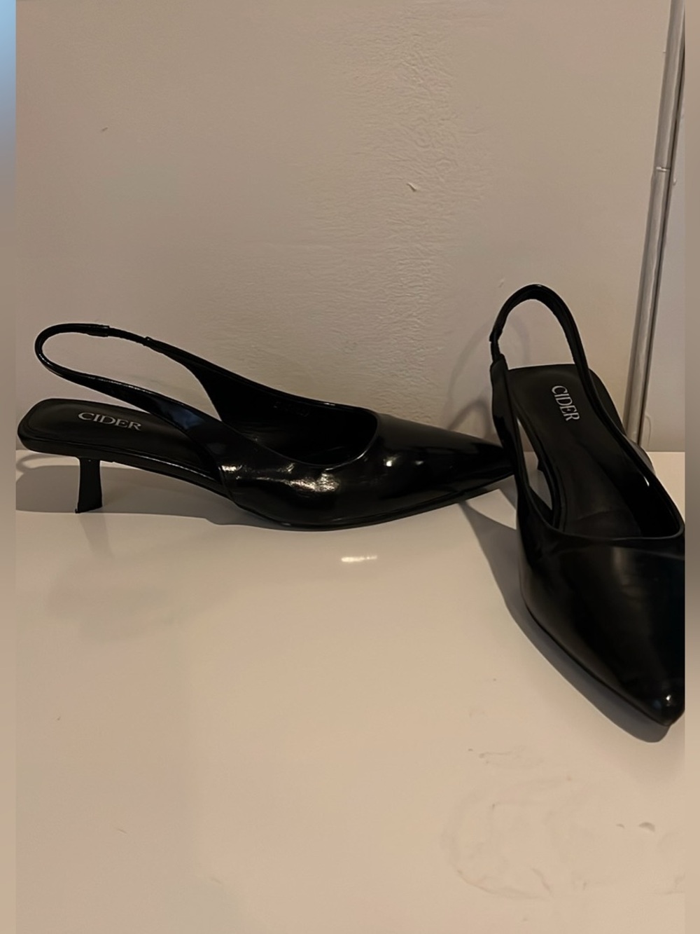 Cider Black Patent Slingback Kitten Heel Pumps EU Size 38